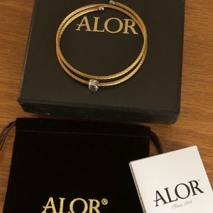 Alor Double Wrap Cable Gold Bracelet White Topaz